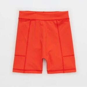 OFFLINE Aerie Red High-Waisted Biker Shorts With Pockets & Mesh Siding. Size S